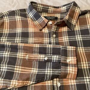 Liverpool Los Angeles Men's XL Flannel Shirt Brown/Orange Plaid Outdoors Grunge